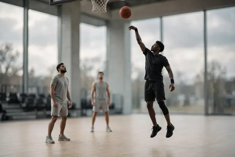 Basketball play at the buzzer with model detections locked on the shooter